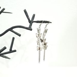 Dangling Sterling Silver Butterfly Earrings